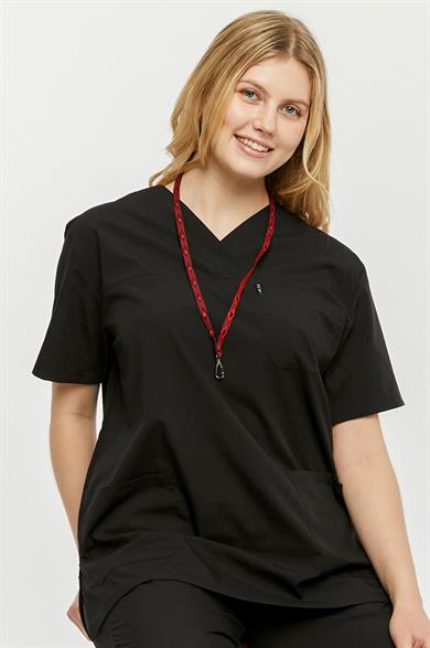 UltraLycra Comfy - Büyük Beden Likralı Doktor Hemşire Tek Üst Cerrahi Forma (UNISEX), Siyah