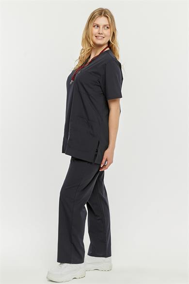 UltraLycra Comfy - Büyük Beden Likralı Doktor Hemşire Forma Takımı (UNISEX), Antrasit