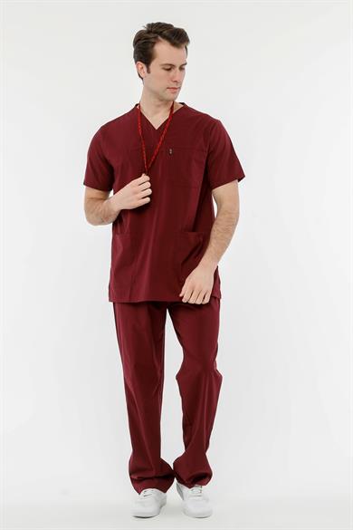 UltraLycra Comfy - Büyük Beden Likralı Doktor Hemşire Forma Takımı (UNISEX), Bordo