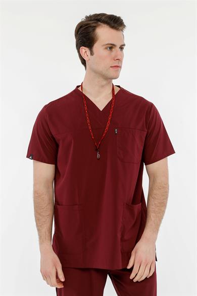 UltraLycra Comfy - Büyük Beden Likralı Doktor Hemşire Forma Takımı (UNISEX), Bordo