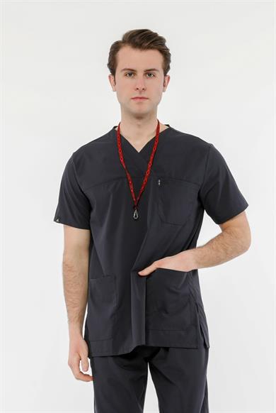 UltraLycra Comfy - Büyük Beden Likralı Doktor Hemşire Tek Üst Cerrahi Forma (UNISEX), Antrasit