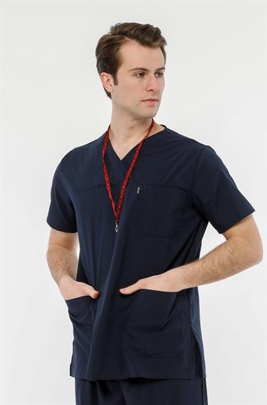 UltraLycra Comfy - Büyük Beden Likralı Doktor Hemşire Tek Üst Cerrahi Forma (UNISEX), Lacivert