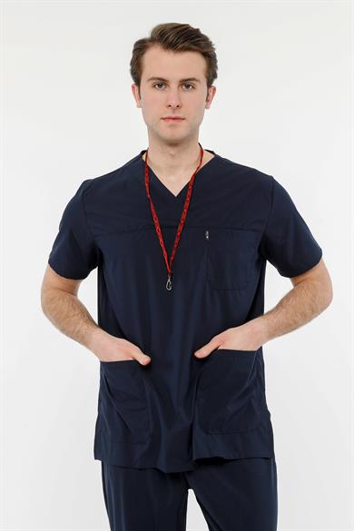 UltraLycra Comfy - Büyük Beden Likralı Doktor Hemşire Tek Üst Cerrahi Forma (UNISEX), Lacivert