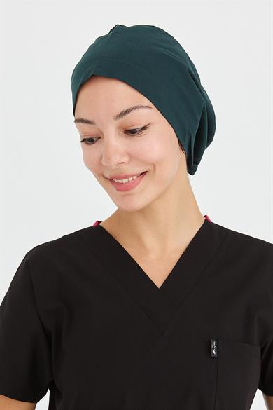 Likralı Doktor Hemşire Cerrahi Bone Aşçı Bonesi İş Bandanası, Koyu Yeşil
