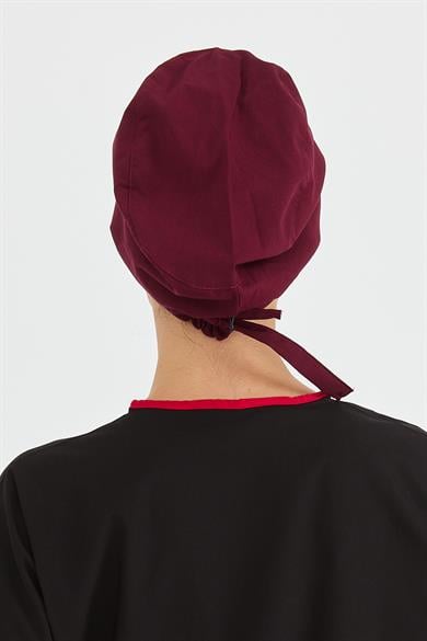 Likralı Doktor Hemşire Cerrahi Bone Aşçı Bonesi İş Bandanası, Bordo