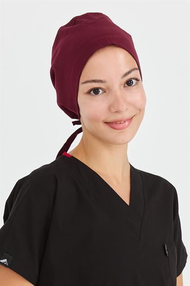Likralı Doktor Hemşire Cerrahi Bone Aşçı Bonesi İş Bandanası, Bordo