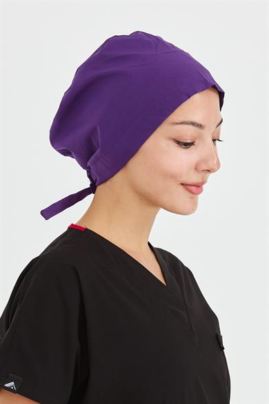 Likralı Doktor Hemşire Cerrahi Bone Aşçı Bonesi İş Bandanası, Mor