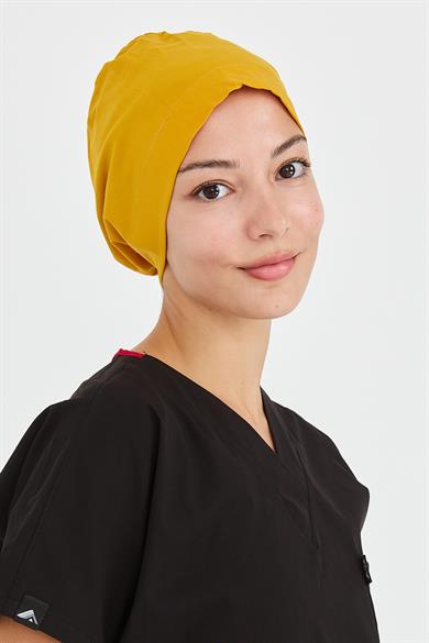 Likralı Doktor Hemşire Cerrahi Bone Aşçı Bonesi İş Bandanası, Safran
