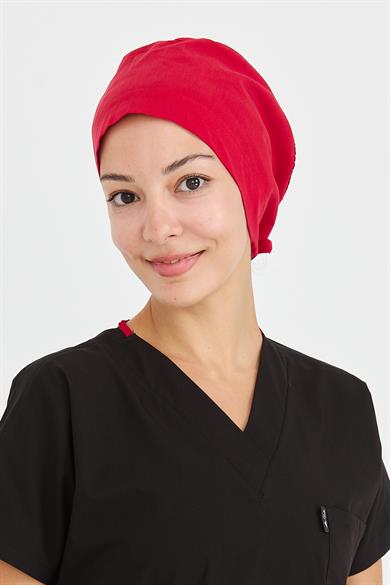 Likralı Doktor Hemşire Cerrahi Bone Aşçı Bonesi İş Bandanası, Kırmızı