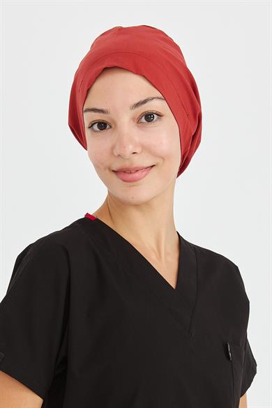 Likralı Doktor Hemşire Cerrahi Bone Aşçı Bonesi İş Bandanası, Kiremit