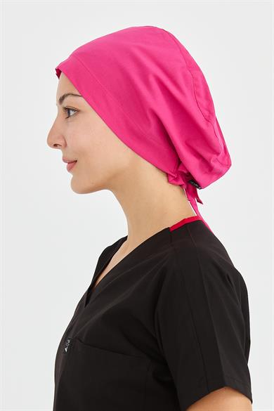 Likralı Doktor Hemşire Cerrahi Bone Aşçı Bonesi İş Bandanası, Fuşya