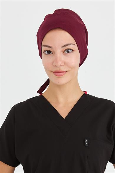 Likralı Doktor Hemşire Cerrahi Bone Aşçı Bonesi İş Bandanası, Bordo