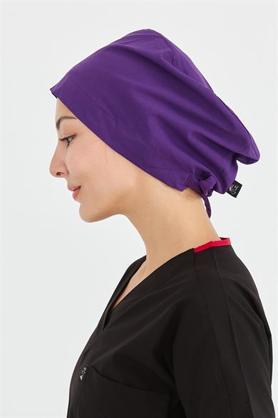Likralı Doktor Hemşire Cerrahi Bone Aşçı Bonesi İş Bandanası, Mor