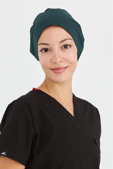Likralı Doktor Hemşire Cerrahi Bone Aşçı Bonesi İş Bandanası, Koyu Yeşil