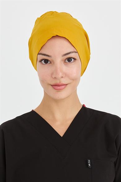 Likralı Doktor Hemşire Cerrahi Bone Aşçı Bonesi İş Bandanası, Safran