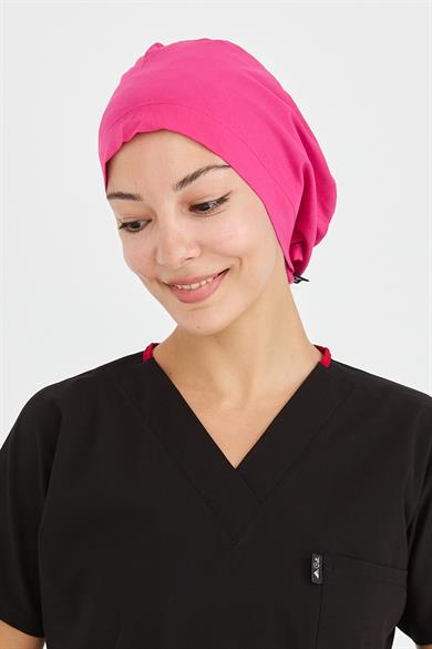 Likralı Doktor Hemşire Cerrahi Bone Aşçı Bonesi İş Bandanası, Fuşya