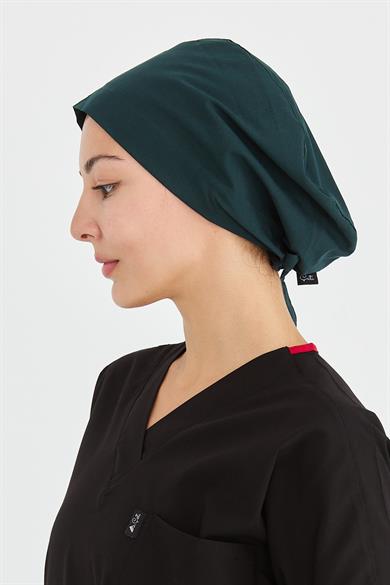 Likralı Doktor Hemşire Cerrahi Bone Aşçı Bonesi İş Bandanası, Koyu Yeşil