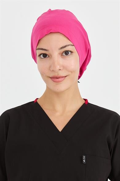 Likralı Doktor Hemşire Cerrahi Bone Aşçı Bonesi İş Bandanası, Fuşya