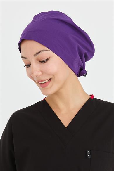 Likralı Doktor Hemşire Cerrahi Bone Aşçı Bonesi İş Bandanası, Mor