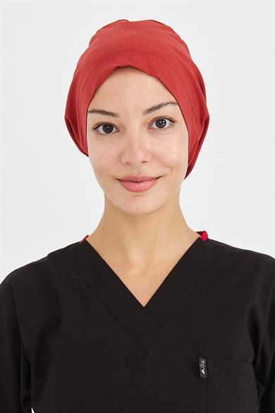 Likralı Doktor Hemşire Cerrahi Bone Aşçı Bonesi İş Bandanası, Kiremit