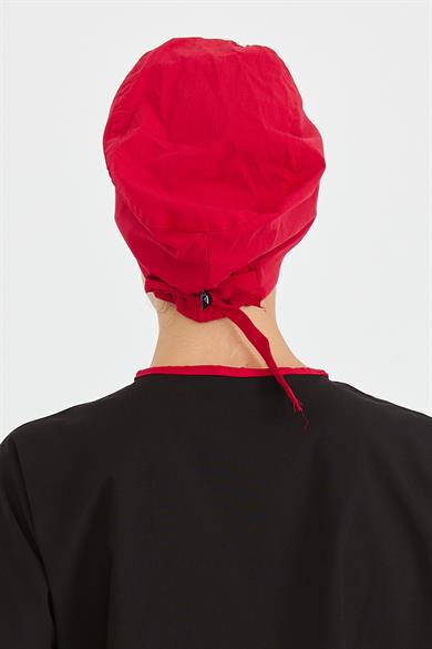 Likralı Doktor Hemşire Cerrahi Bone Aşçı Bonesi İş Bandanası, Kırmızı