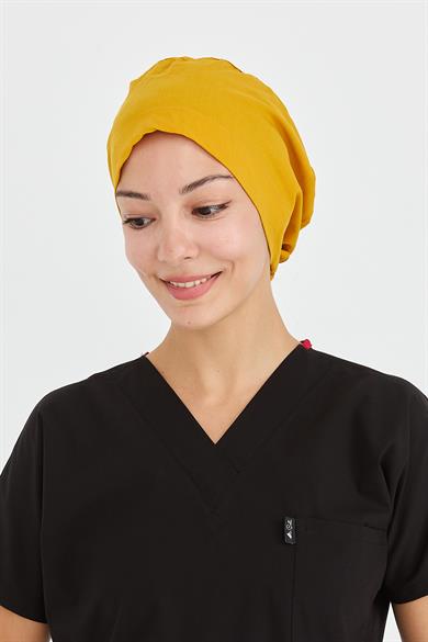 Likralı Doktor Hemşire Cerrahi Bone Aşçı Bonesi İş Bandanası, Safran