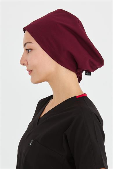 Likralı Doktor Hemşire Cerrahi Bone Aşçı Bonesi İş Bandanası, Bordo