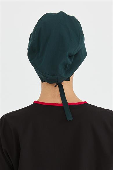 Likralı Doktor Hemşire Cerrahi Bone Aşçı Bonesi İş Bandanası, Koyu Yeşil