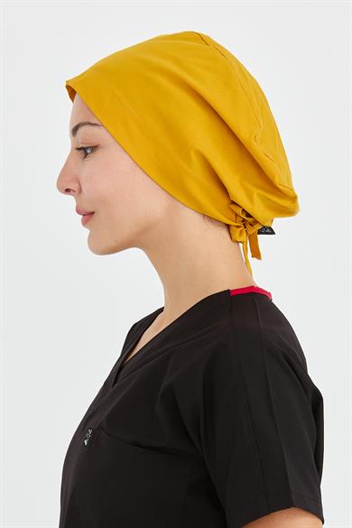 Likralı Doktor Hemşire Cerrahi Bone Aşçı Bonesi İş Bandanası, Safran