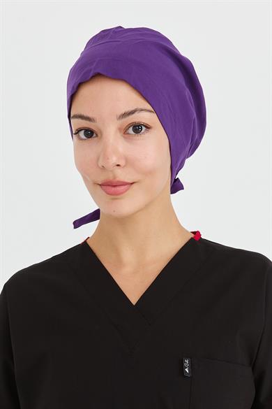 Likralı Doktor Hemşire Cerrahi Bone Aşçı Bonesi İş Bandanası, Mor
