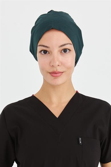 Likralı Doktor Hemşire Cerrahi Bone Aşçı Bonesi İş Bandanası, Koyu Yeşil