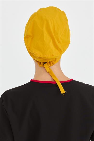 Likralı Doktor Hemşire Cerrahi Bone Aşçı Bonesi İş Bandanası, Safran