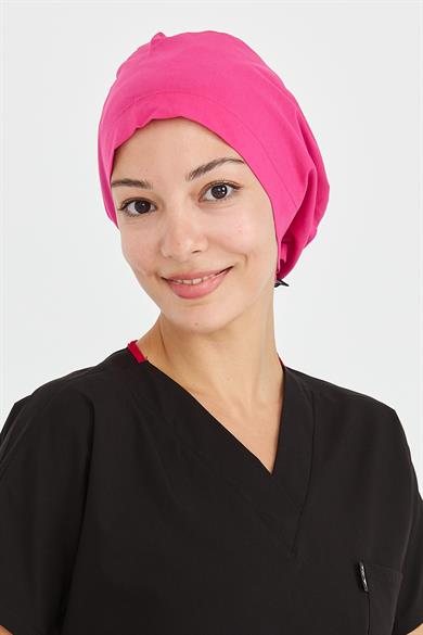 Likralı Doktor Hemşire Cerrahi Bone Aşçı Bonesi İş Bandanası, Fuşya