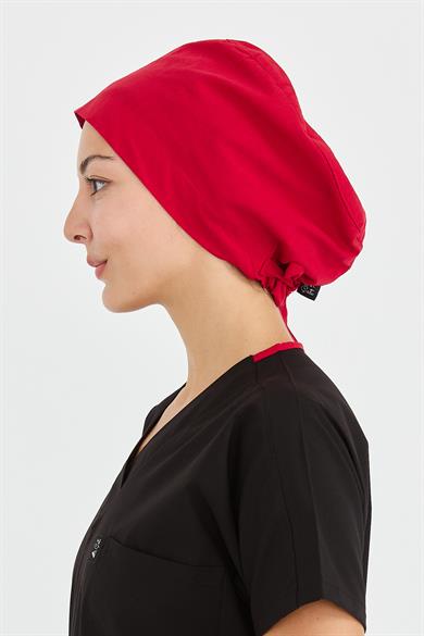 Likralı Doktor Hemşire Cerrahi Bone Aşçı Bonesi İş Bandanası, Kırmızı