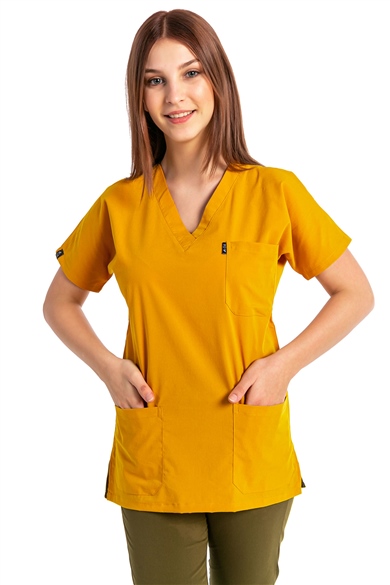 UltraLycra Harmony/Basic - Likralı Doktor Hemşire Forma Takımı, Safran/Haki