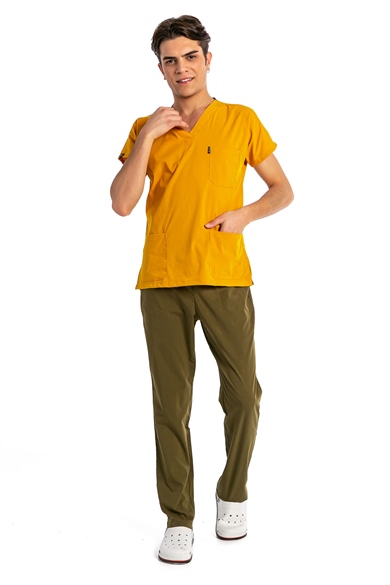 UltraLycra Harmony/Basic - Likralı Doktor Hemşire Forma Takımı, Safran/Haki