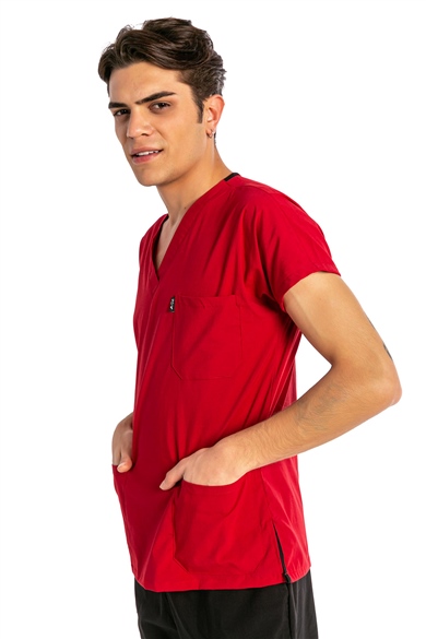 UltraLycra Harmony/Basic - Likralı Doktor Hemşire Forma Takımı, Kırmızı/Siyah