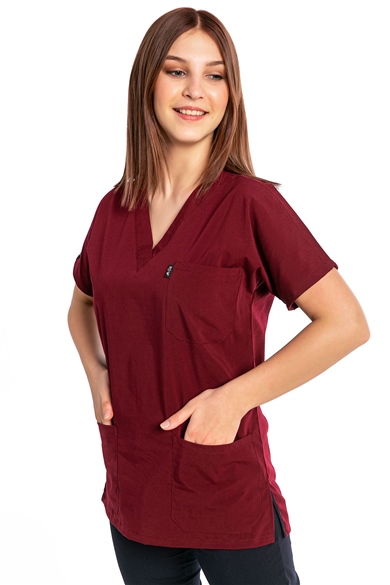 UltraLycra Harmony/Basic - Likralı Doktor Hemşire Forma Takımı, Bordo/Laci