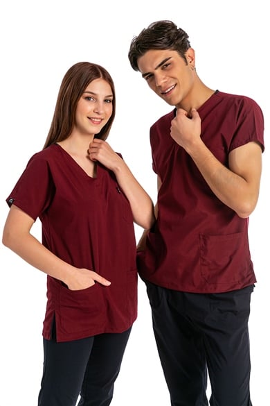 UltraLycra Harmony/Basic - Likralı Doktor Hemşire Forma Takımı, Bordo/Laci