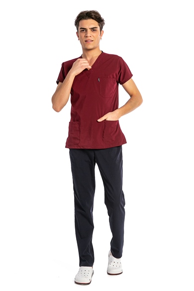 UltraLycra Harmony/Basic - Likralı Doktor Hemşire Forma Takımı, Bordo/Laci