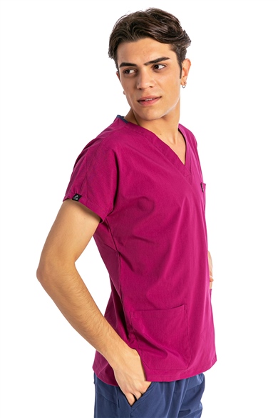 UltraLycra Harmony/Basic - Likralı Doktor Hemşire Forma Takımı, Vişne/Fırtına Mavi