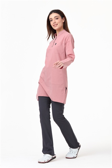 UltraLycra Harmony/Modest - Likralı Doktor Hemşire Tesettür Forma Takımı Scrubs Üniforma Cerrahi Takım, Bronz Pembe/Antrasit