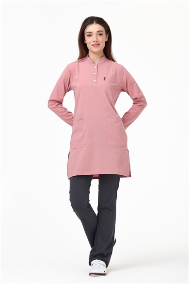 UltraLycra Harmony/Modest - Likralı Doktor Hemşire Tesettür Forma Takımı Scrubs Üniforma Cerrahi Takım, Bronz Pembe/Antrasit