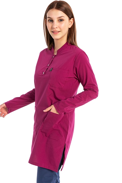 UltraLycra Harmony/Modest - Likralı Doktor Hemşire Tesettür Forma Takımı, Vişne/Fırtına Mavi