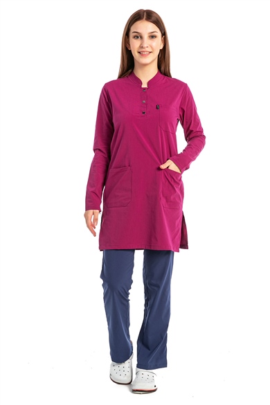 UltraLycra Harmony/Modest - Likralı Doktor Hemşire Tesettür Forma Takımı, Vişne/Fırtına Mavi