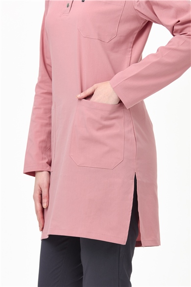 UltraLycra Harmony/Modest - Likralı Doktor Hemşire Tesettür Forma Takımı Scrubs Üniforma Cerrahi Takım, Bronz Pembe/Antrasit