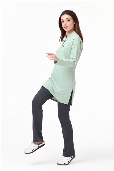 UltraLycra Harmony/Modest - Likralı Doktor Hemşire Tesettür Forma Takımı Scrubs Üniforma Cerrahi Takım, Su Yeşili/Antrasit