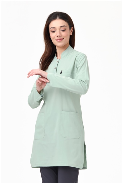 UltraLycra Harmony/Modest - Likralı Doktor Hemşire Tesettür Forma Takımı Scrubs Üniforma Cerrahi Takım, Su Yeşili/Antrasit
