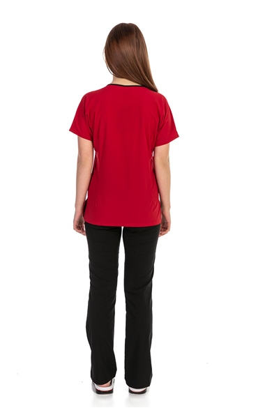 UltraLycra Harmony/Spaniard - Likralı Doktor Hemşire Forma Takımı (KADIN), Kırmızı/Siyah