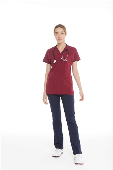 UltraLycra Harmony/Spaniard - Likralı Doktor Hemşire Forma Takımı (KADIN), Bordo/Laci